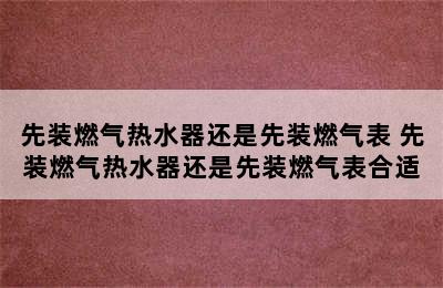 先装燃气热水器还是先装燃气表 先装燃气热水器还是先装燃气表合适